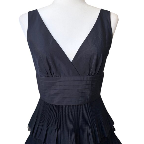 BCBGMAXAZRIA Black Tiered Taffeta Skirt Pleated Ruffle Mini Cocktail Dress 8 - Picture 2 of 5